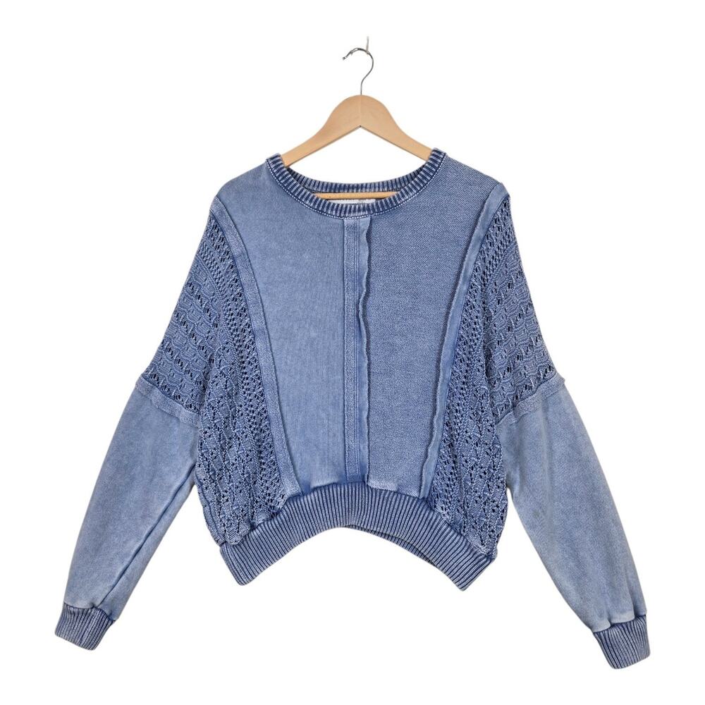 Altar’d State Sweatshirt Sweater XS Blue Textured Crochet Boho Cottagecore